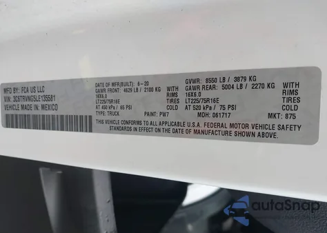 2020 Ram Promaster 1500 Low Roof 118 Wb from USA, damaged, VIN 3C6TRVNG5LE135581